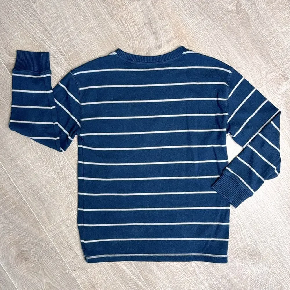 OLD NAVY Boys Navy White Striped Long Sleeve Crew Neck Sweater Top